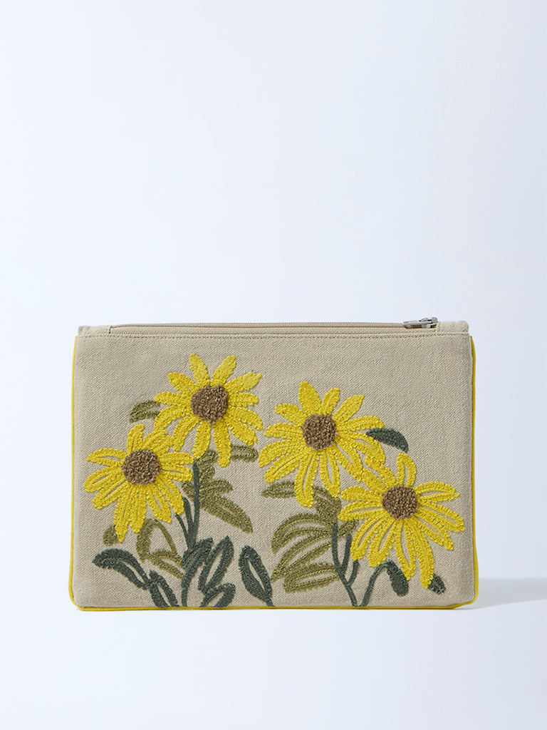 Westside Home Yellow Floral Embroidered Pouch