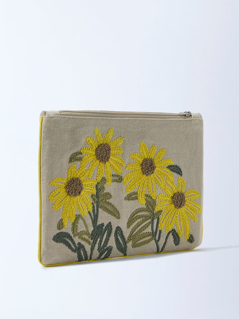 Westside Home Yellow Floral Embroidered Pouch