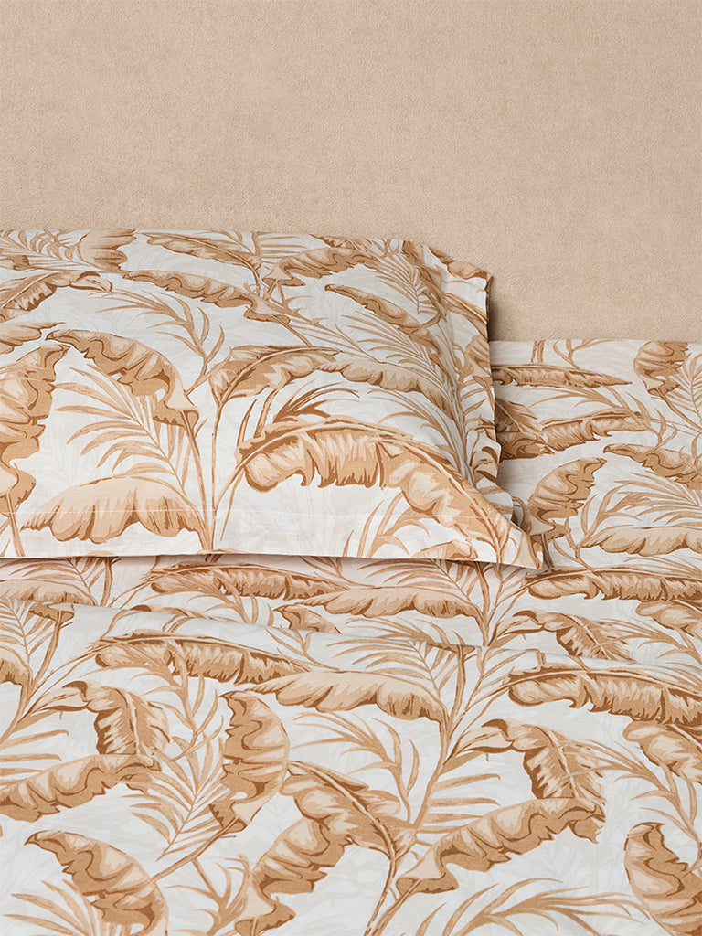 Westside Home Brown Leaf Printed King Bed Sheet Set