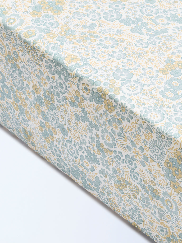 Westside Home Dusty Blue Floral Printed Queen Bed Sheet Set