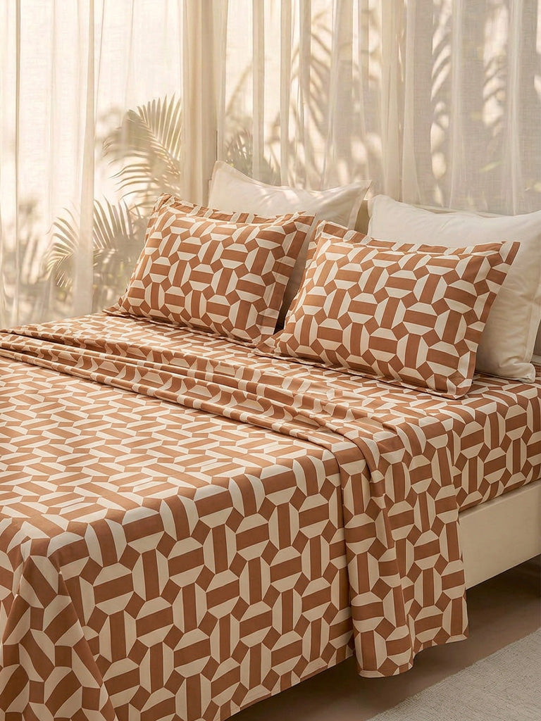 Westside Home Brown Geometric Design King Bed Sheet Set
