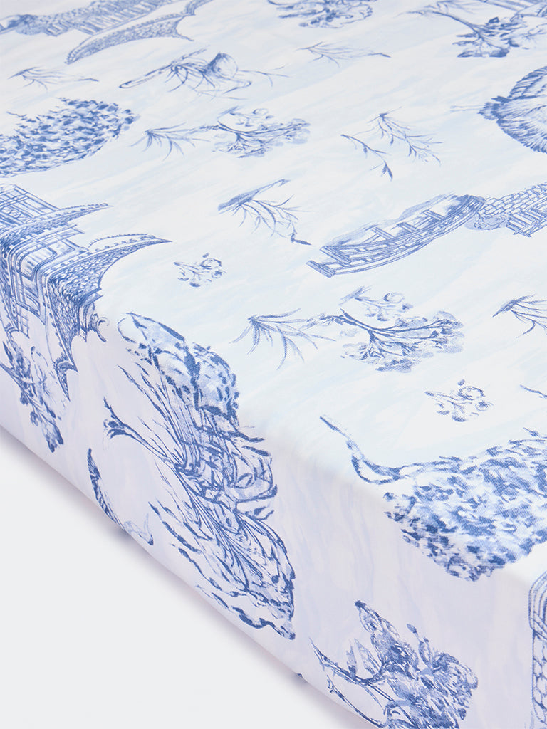 Westside Home Dusty Blue Toile Printed Queen Bed Sheet Set