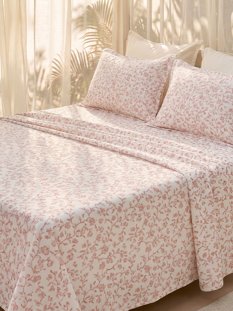Westside Home Pink Floral Pattern King Bed Sheet Set