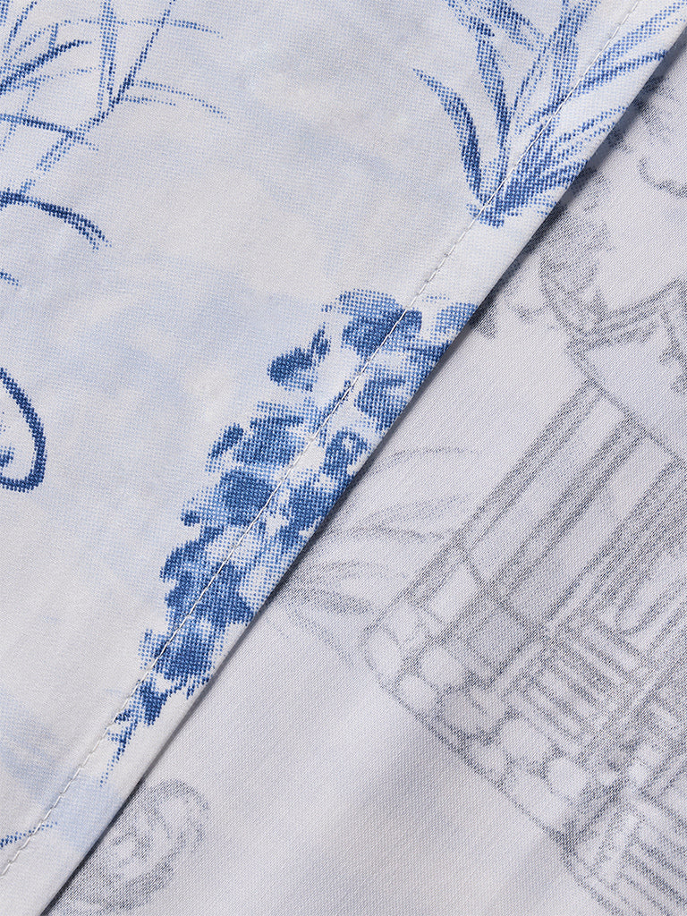 Westside Home Dusty Blue Toile Printed King Bed Sheet Set