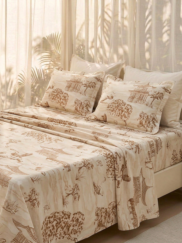 Westside Home Brown Floral Pattern Queen Bed Sheet Set