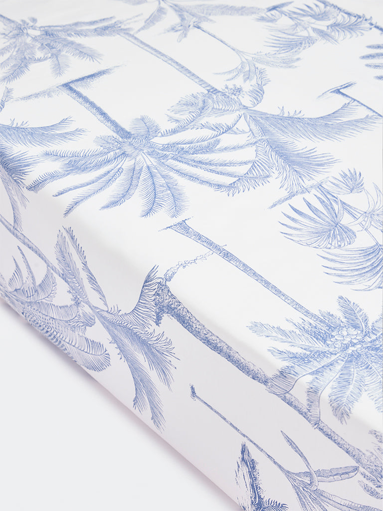 Westside Home Blue Botanical Design Queen Bed Sheet Set