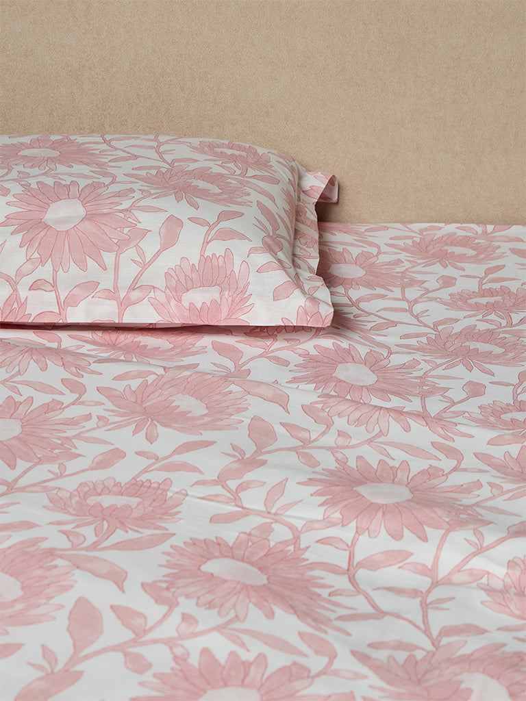 Westside Home Pink Sunflower Printed Queen Bed Sheet Set