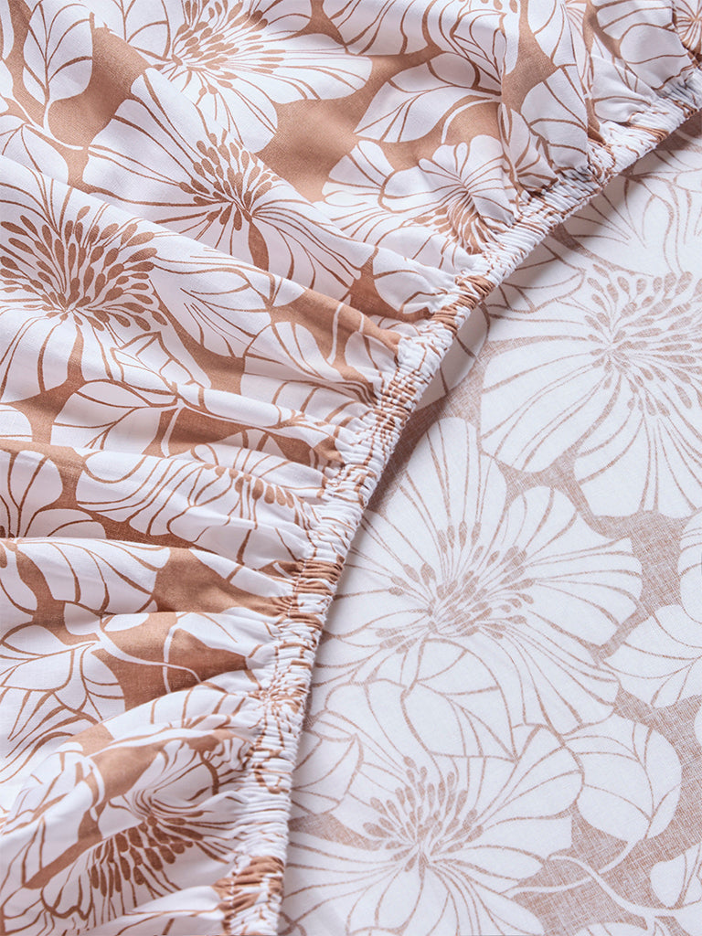 Westside Home Brown Floral Pattern King Bed Sheet Set