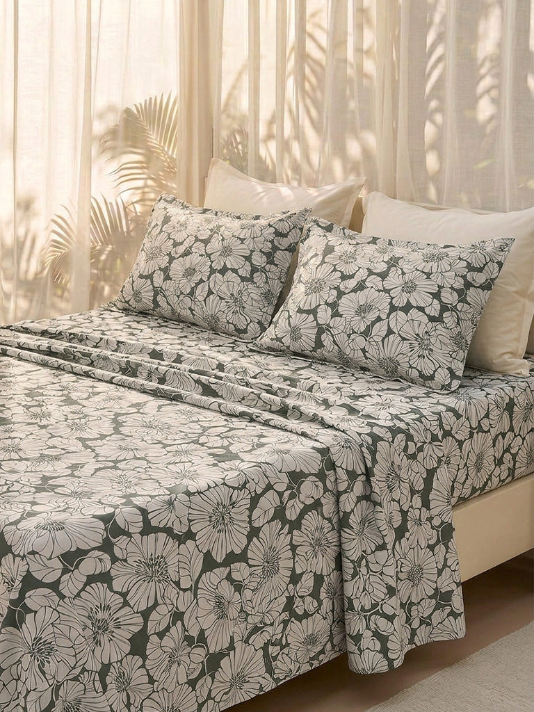 Westside Home Sage Floral Design Queen Bed Sheet Set