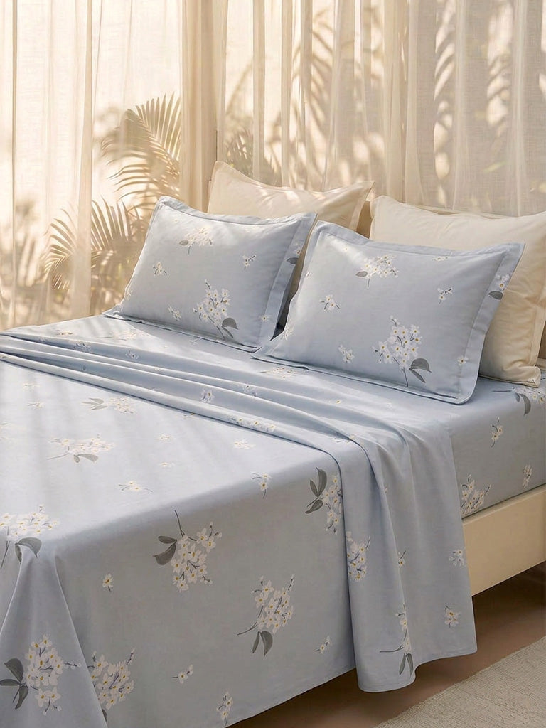 Westside Home Light Blue Floral King Bed Sheet Set