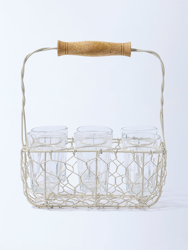 Westside Home Ivory Chai Caddy with Six Glasses