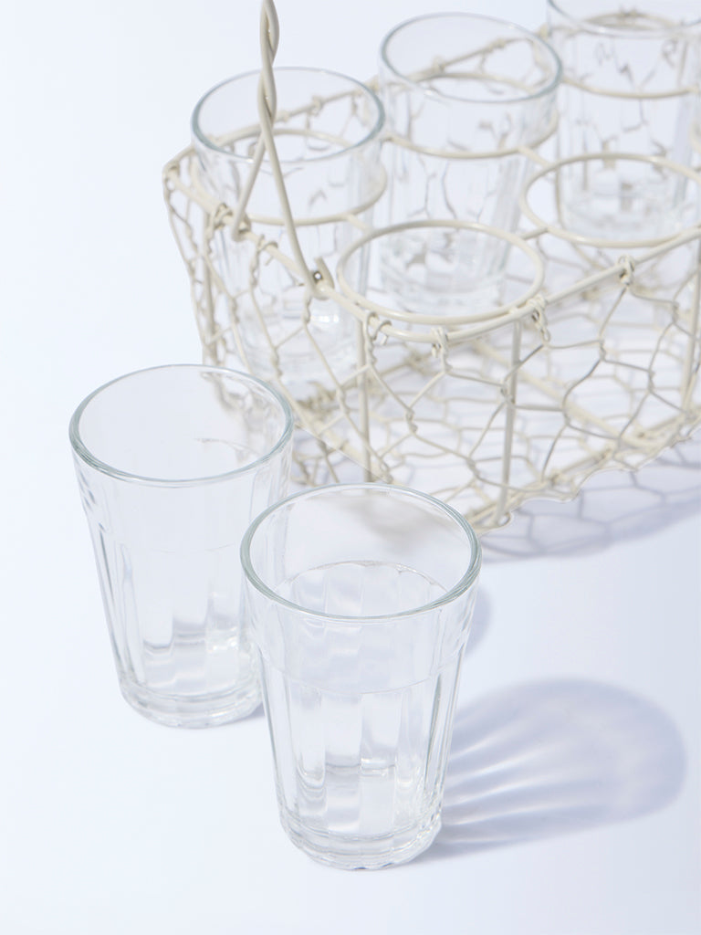 Westside Home Ivory Chai Caddy with Six Glasses