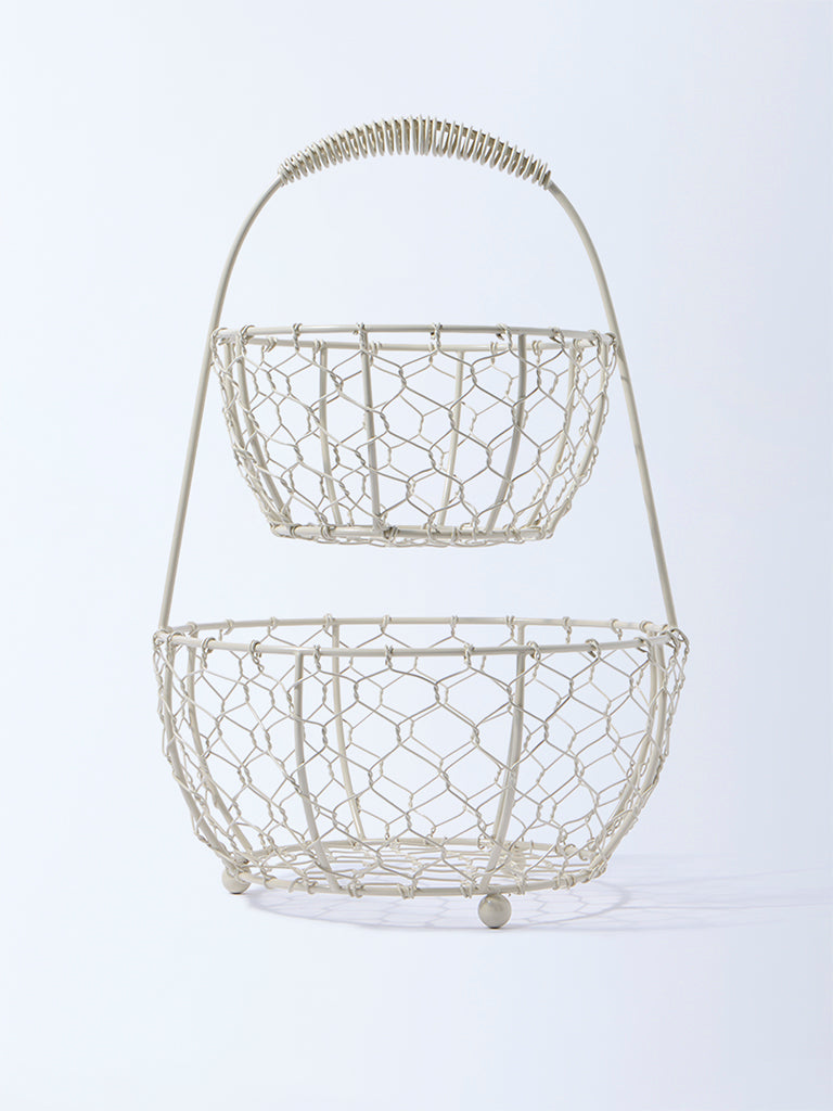 Westside Home Ivory Two-Tiered Basket