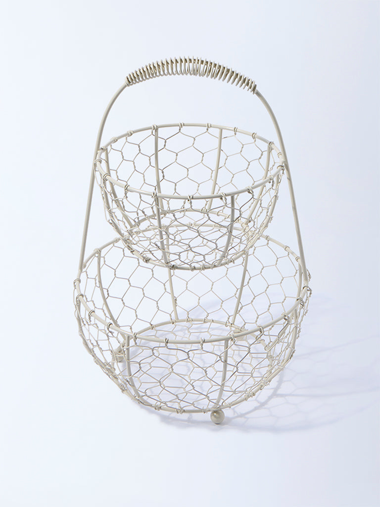 Westside Home Ivory Two-Tiered Basket
