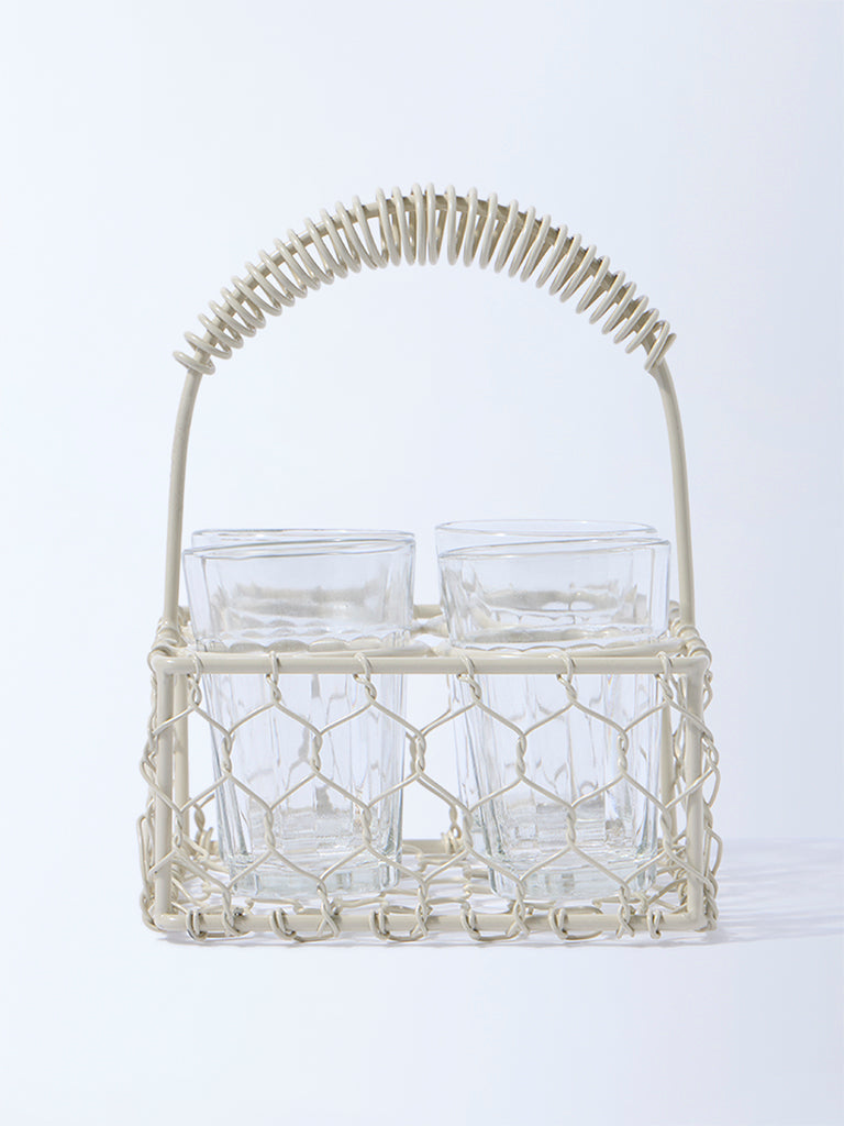 Westside Home Ivory Chai Caddy with Four Glasses