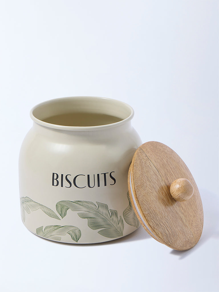 Westside Home Ivory Leaf Design Biscuits Jar