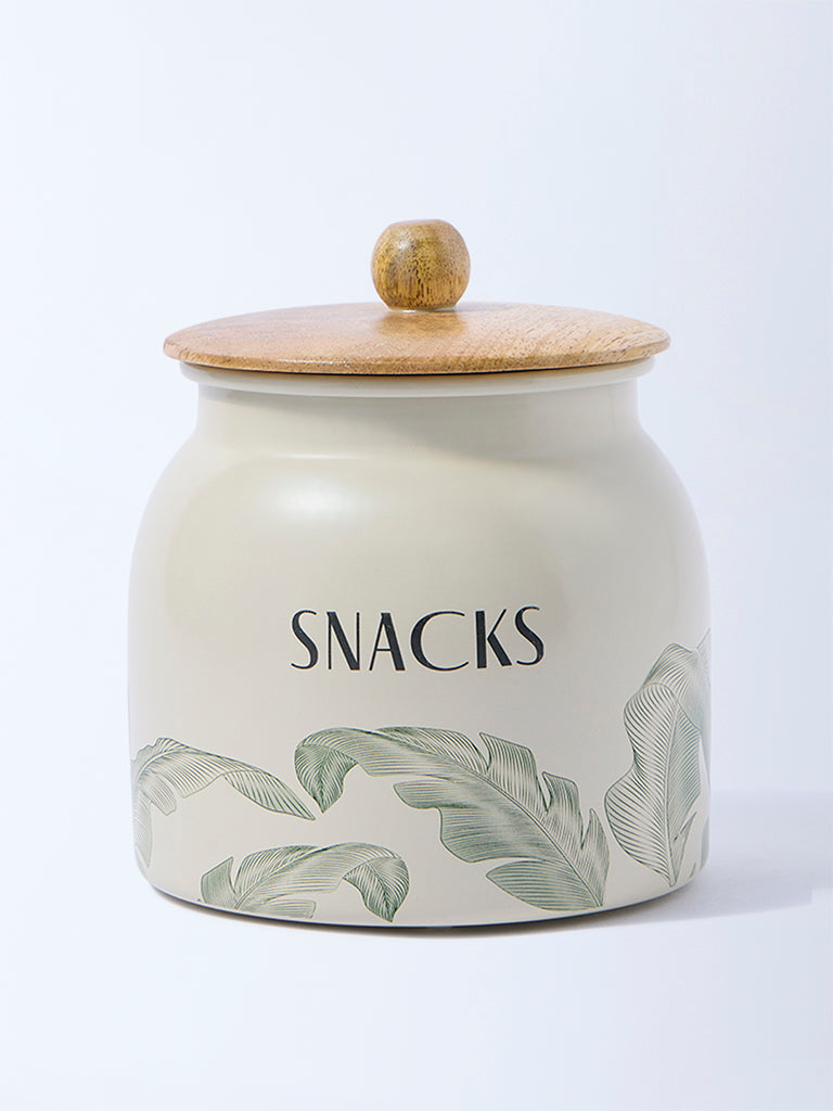 Westside Home Ivory Leaf Design Snacks Jar