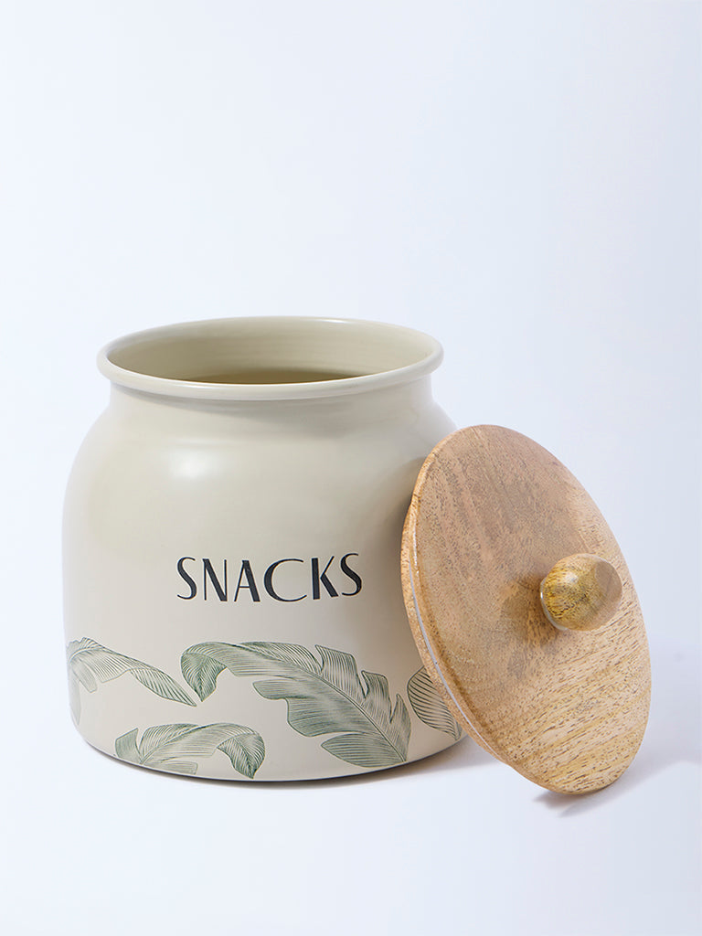 Westside Home Ivory Leaf Design Snacks Jar