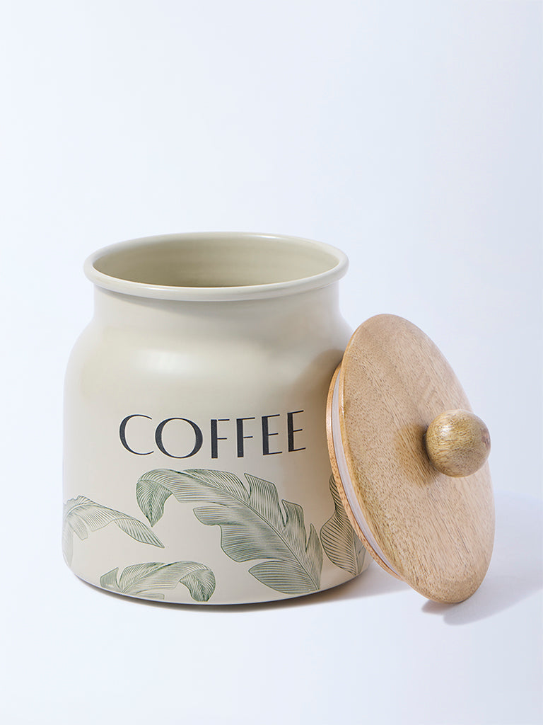 Westside Home Ivory Leaf Design Coffee Jar