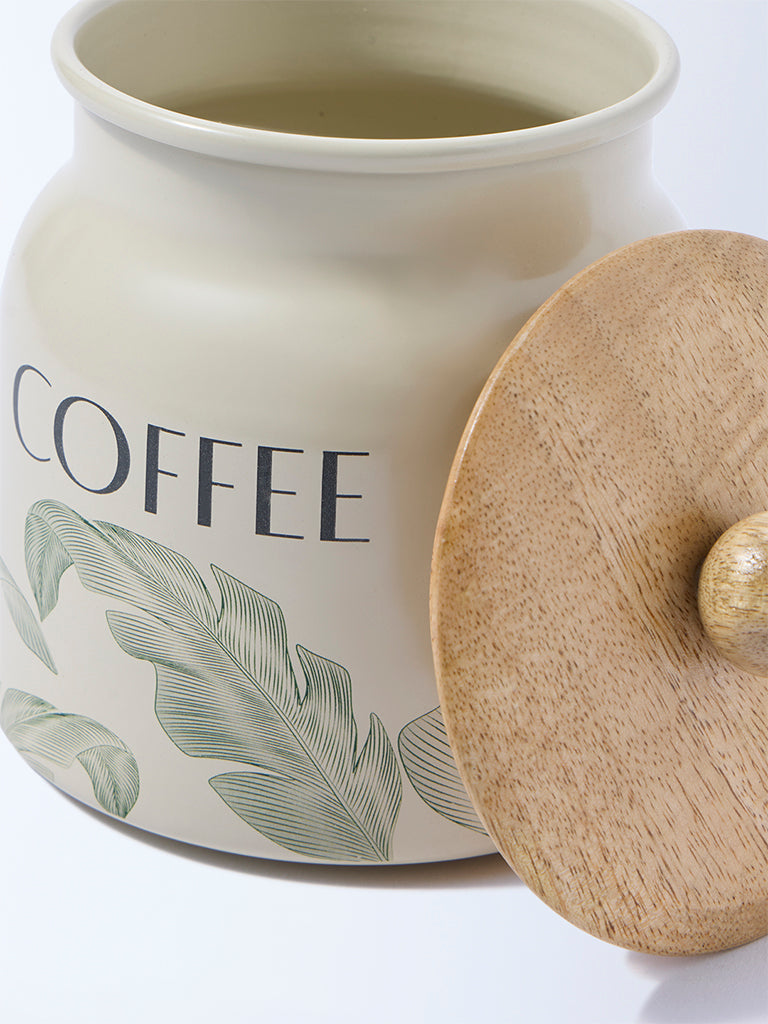 Westside Home Ivory Leaf Design Coffee Jar