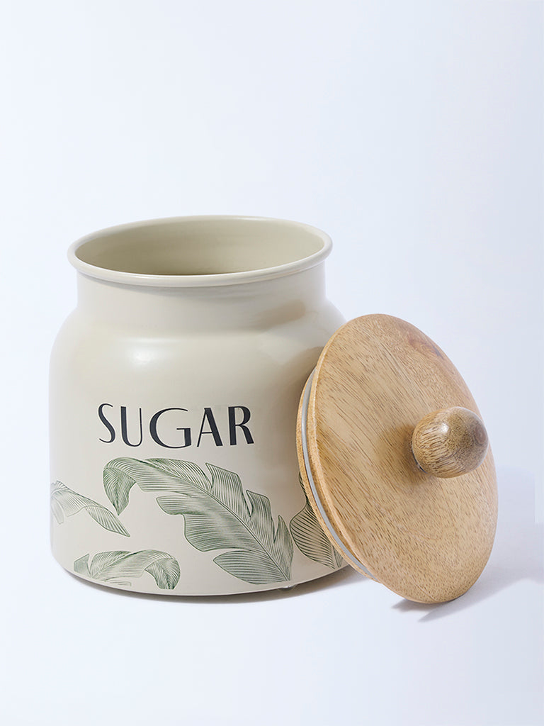 Westside Home Ivory Leaf Design Sugar Jar