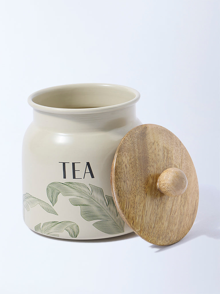Westside Home Ivory Leaf Design Tea Jar