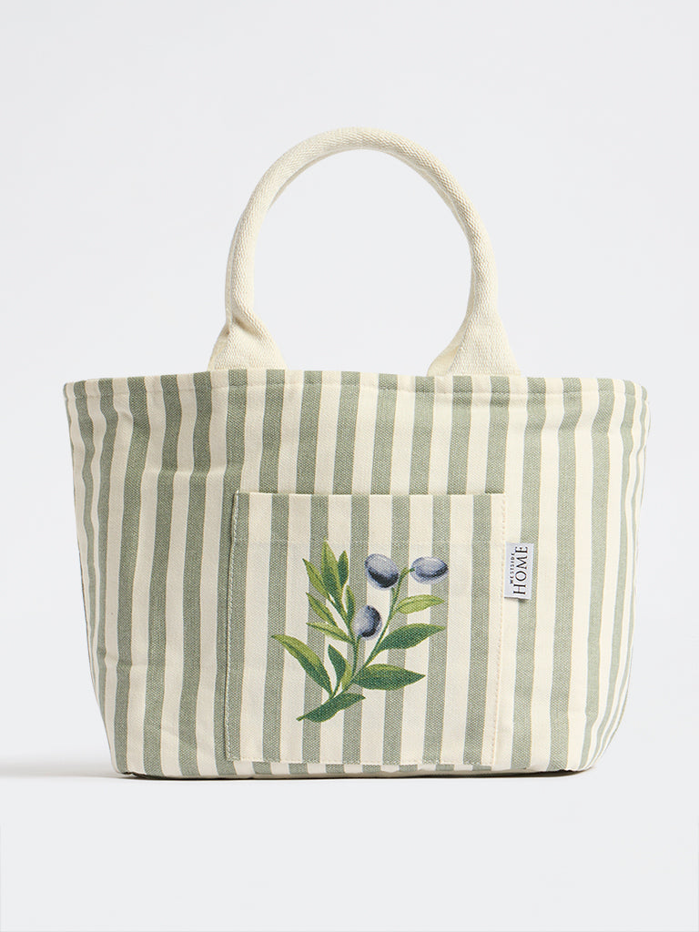 Westside Home Olive Stripe Pattern Lunch Bag