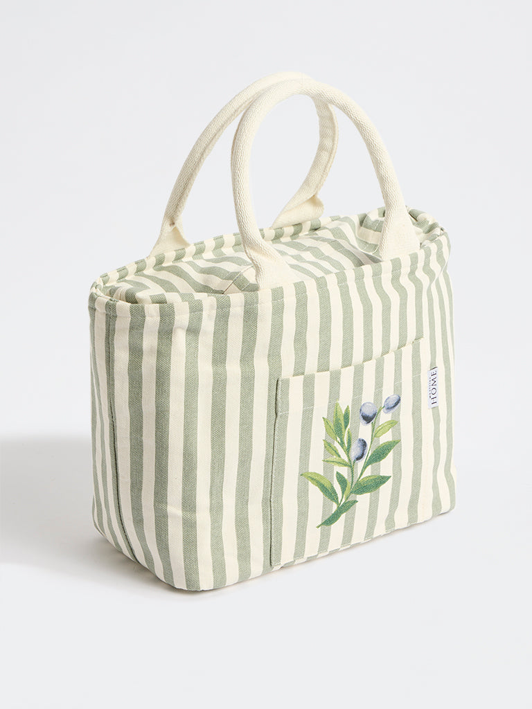 Westside Home Olive Stripe Pattern Lunch Bag