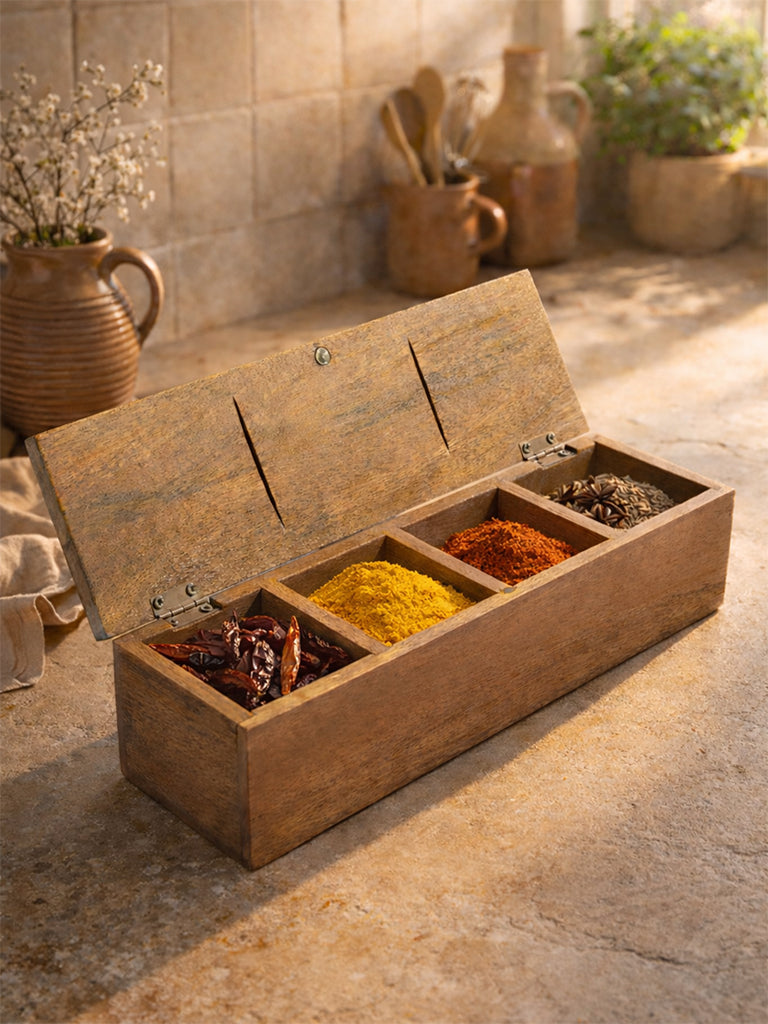 Westside Home Brown Text Design Wooden Tea Box