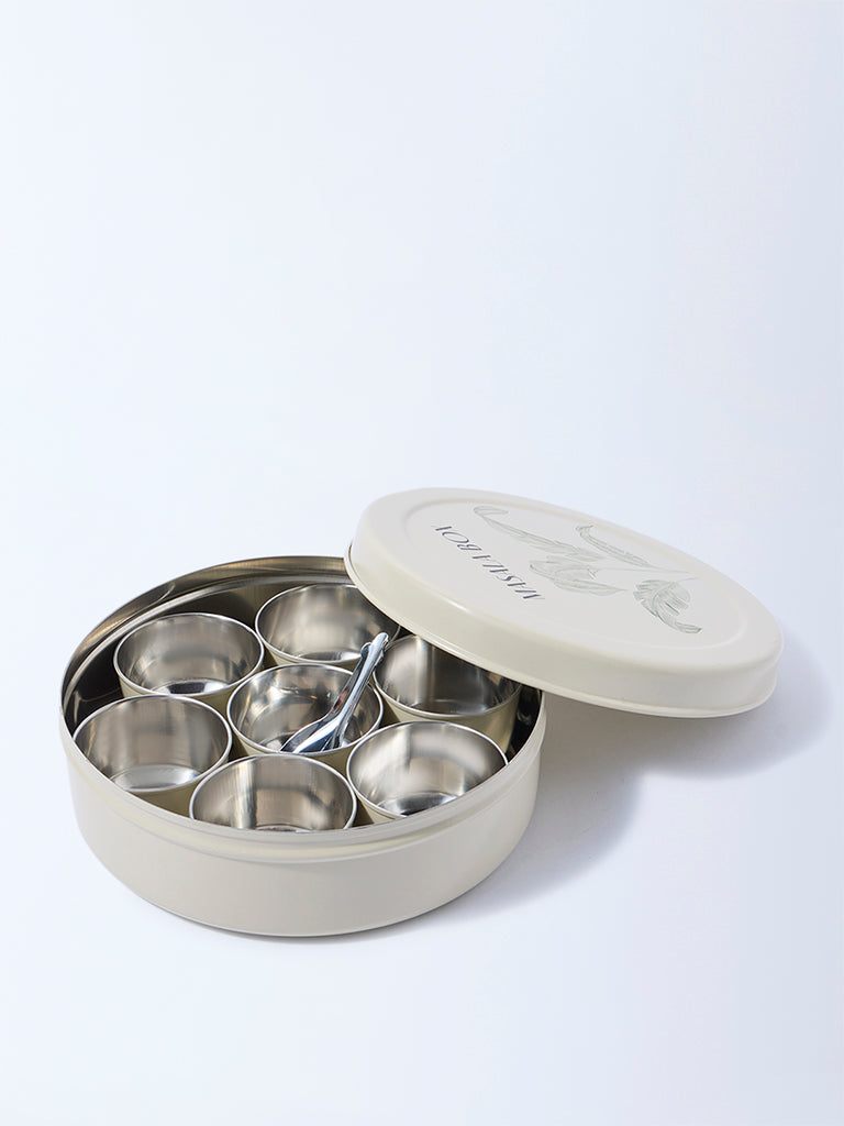 Westside Home Ivory Leaf Printed Masala Box