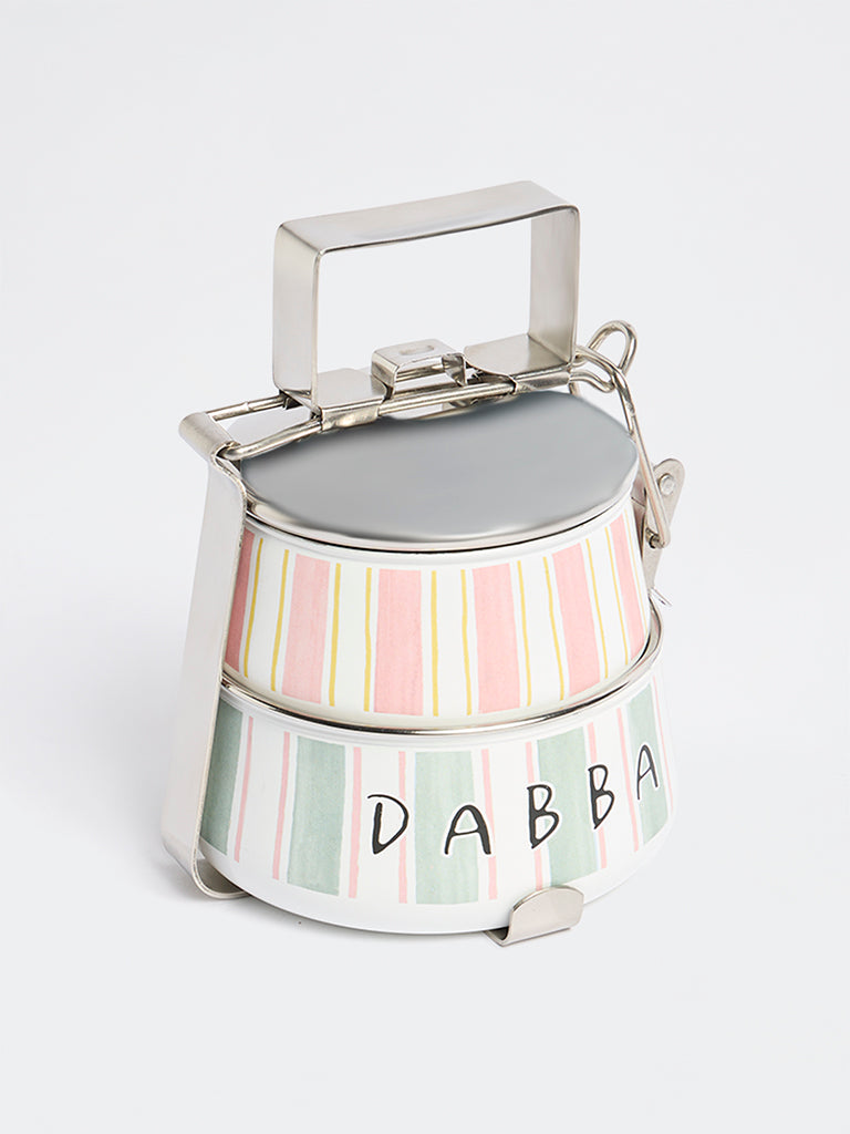 Westside Home Multicolour Stripe Pattern Two-Tiered Dabba