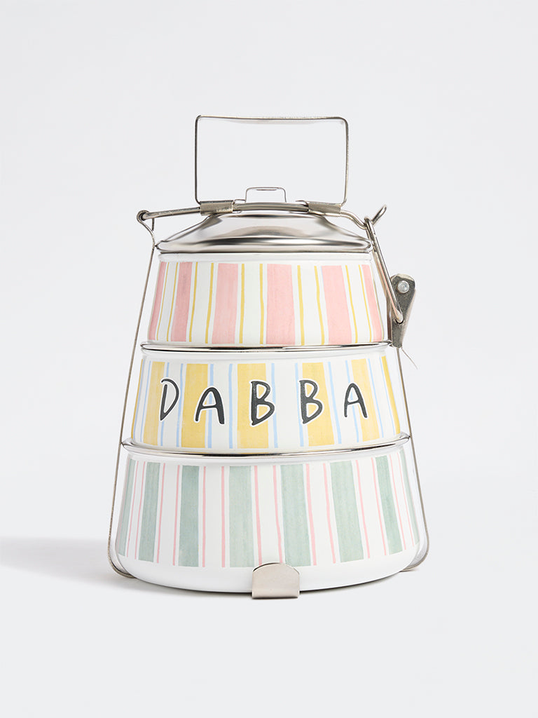 Westside Home Multicolour Stripe Pattern Three-Tiered Dabba