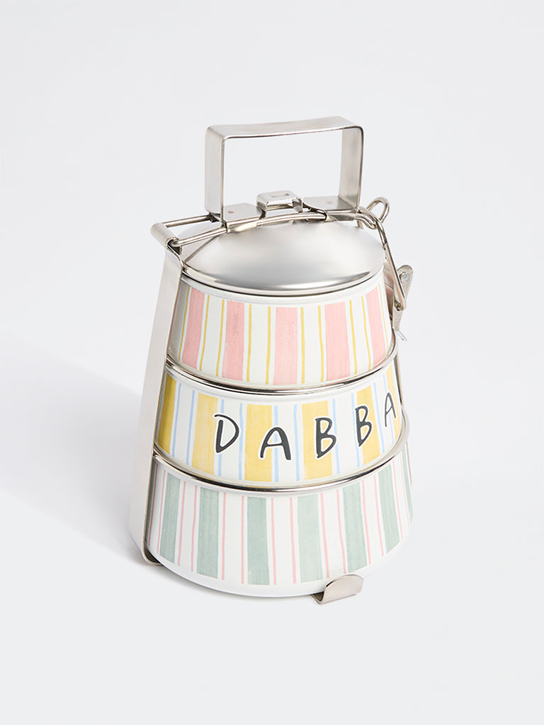 Westside Home Multicolour Stripe Pattern Three-Tiered Dabba