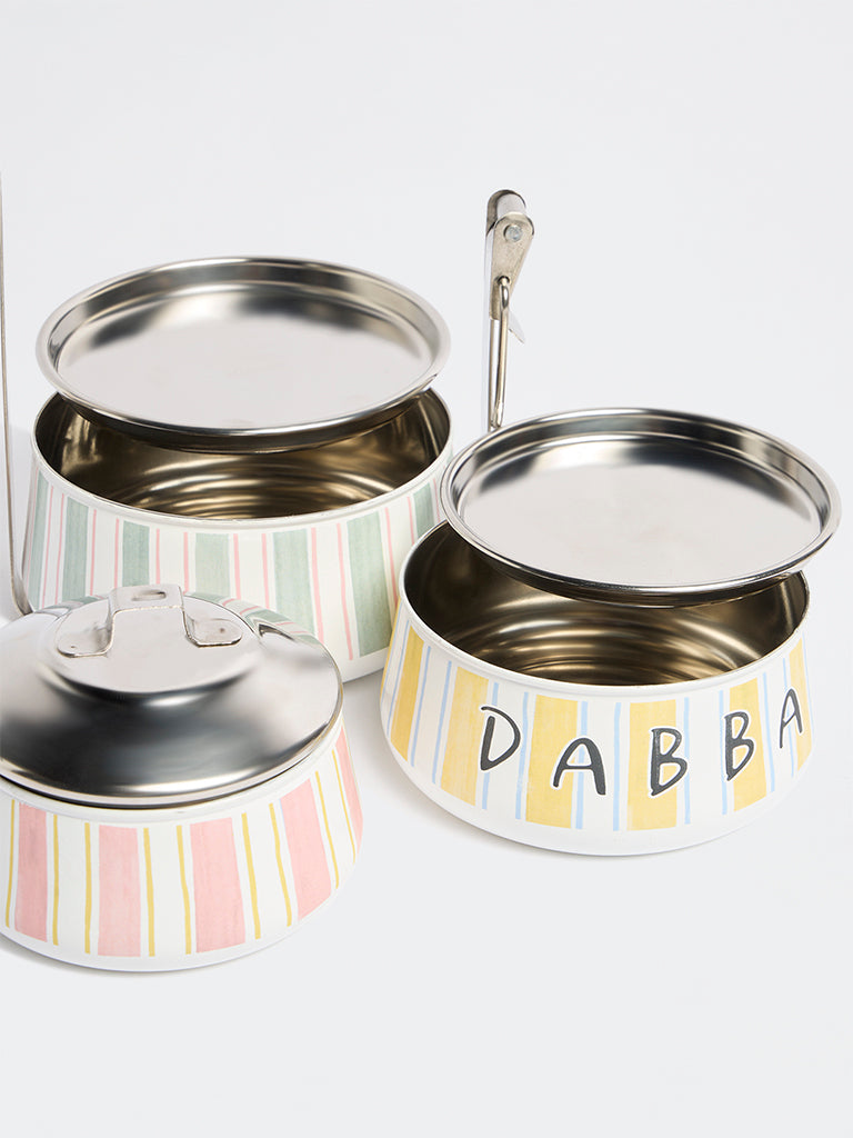 Westside Home Multicolour Stripe Pattern Three-Tiered Dabba