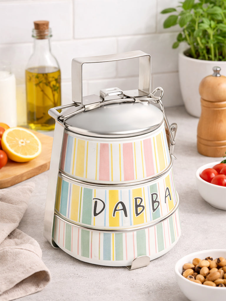 Westside Home Multicolour Stripe Pattern Three-Tiered Dabba