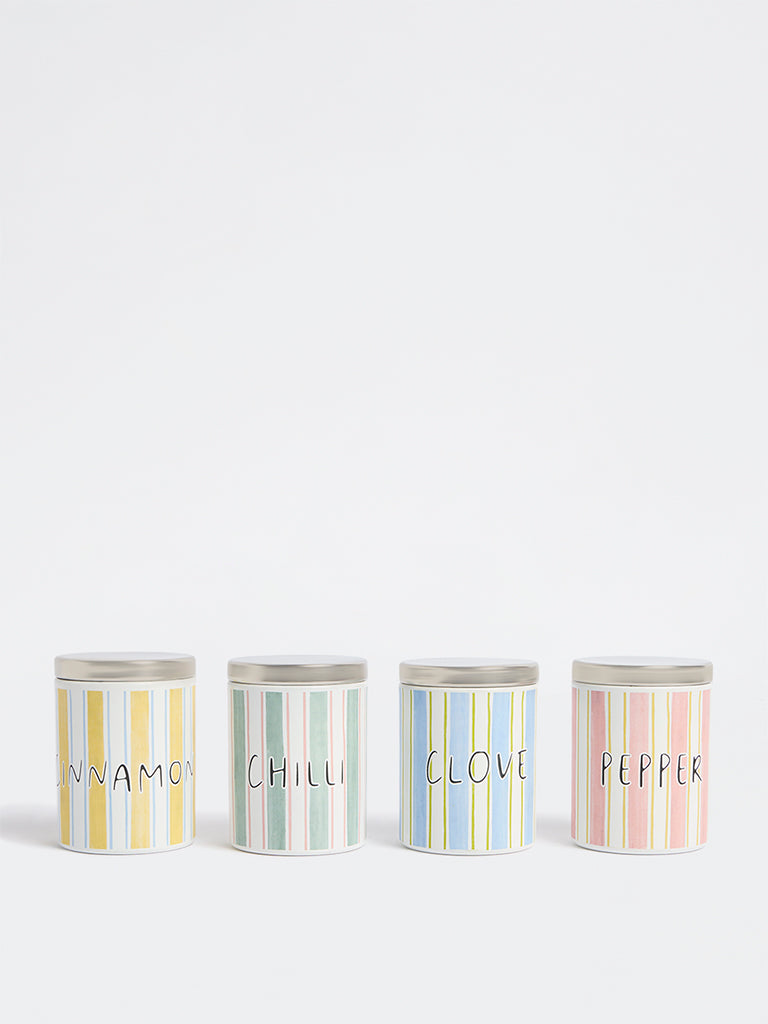 Westside Home Multicolour Stripe Pattern Spice Containers (Set of 4)