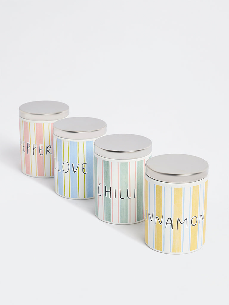 Westside Home Multicolour Stripe Pattern Spice Containers (Set of 4)