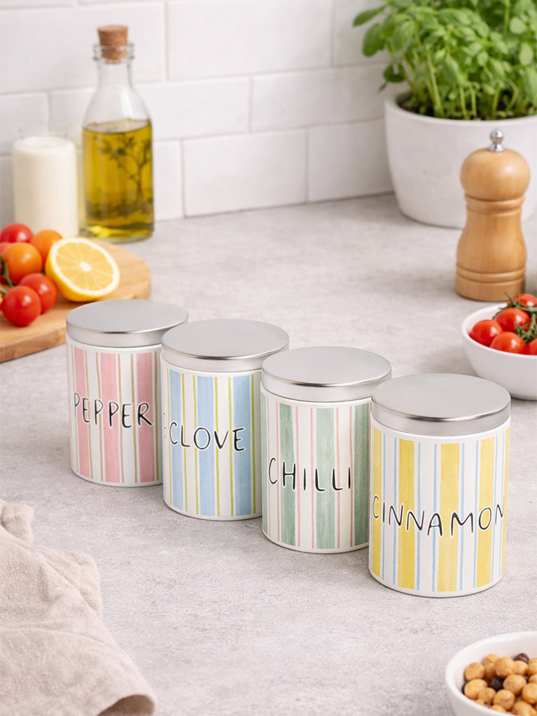 Westside Home Multicolour Stripe Pattern Spice Containers (Set of 4)