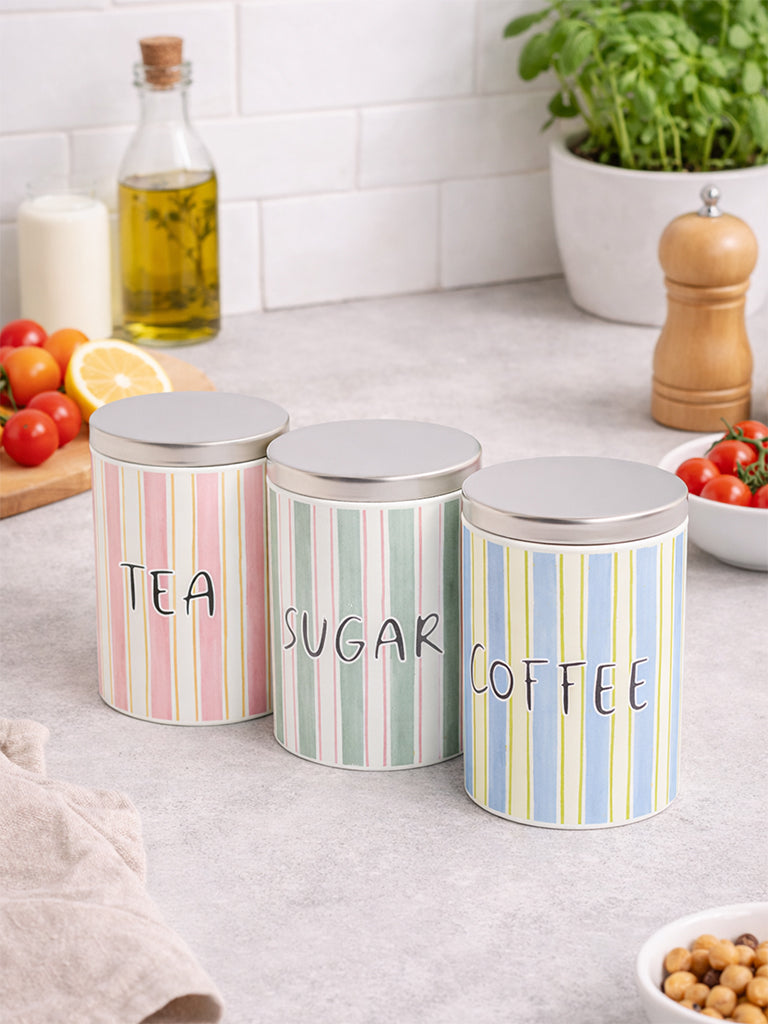 Westside Home Multicolour Stripe Pattern TCS Containers (Set of 3)