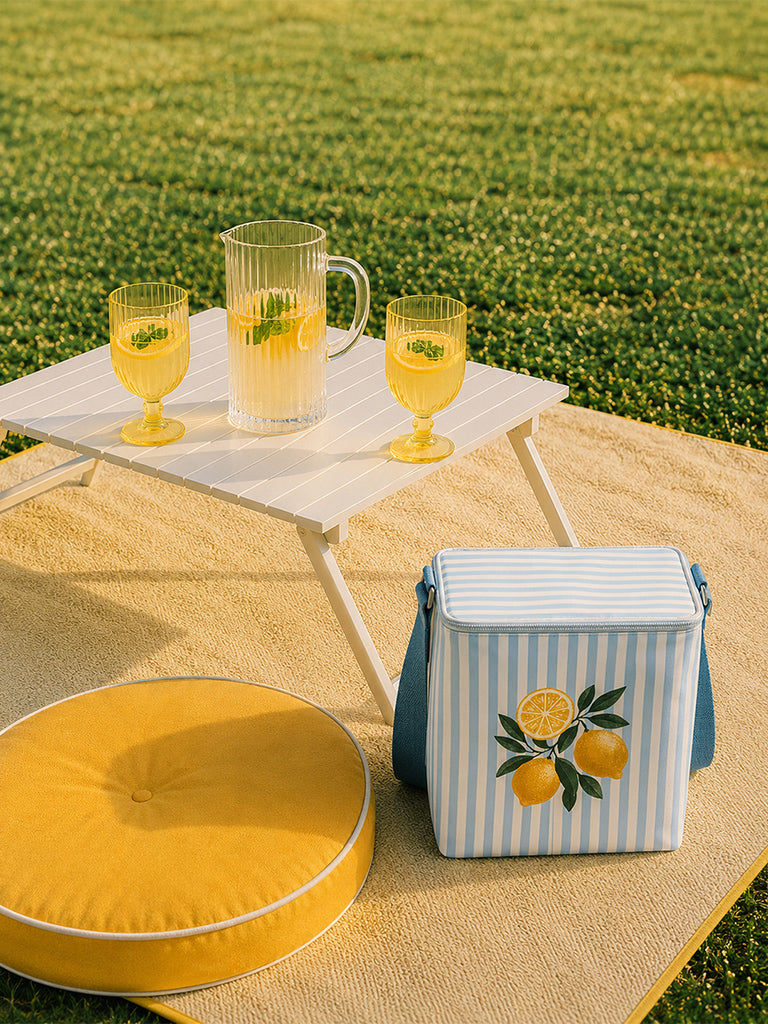 Westside Home Lemon Design Striped Lunch Bag