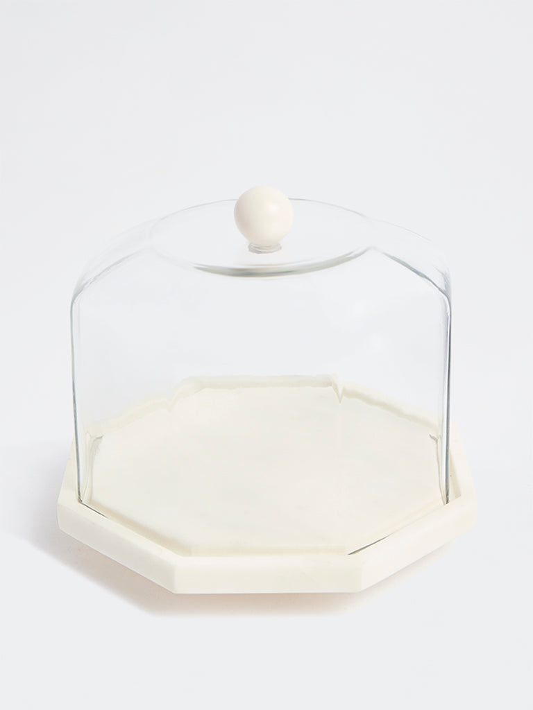 Westside Home Off-White Hexagonal Marble Cloche with Glass