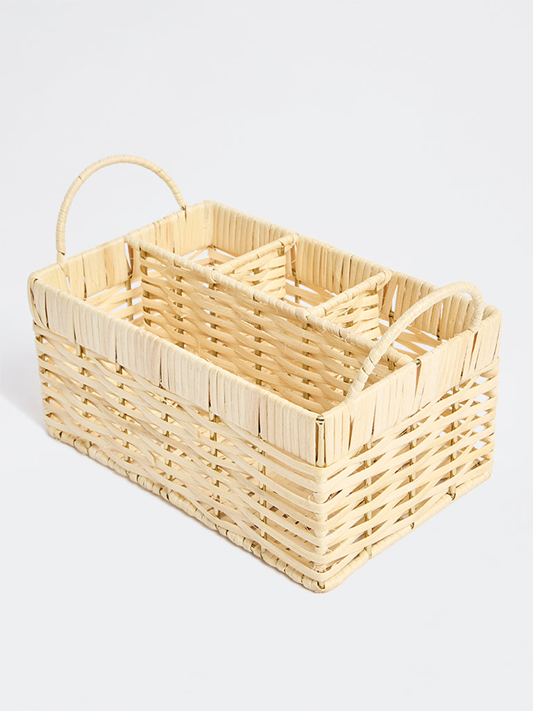 Westside Home Beige Rattan Woven Cutlery Holder