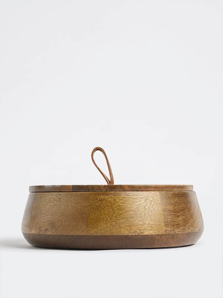 Westside Home Brown Foliage Design Wooden Roti Box