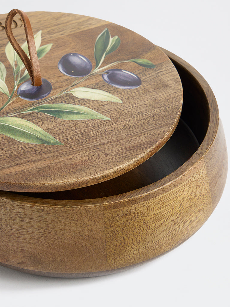 Westside Home Brown Foliage Design Wooden Roti Box