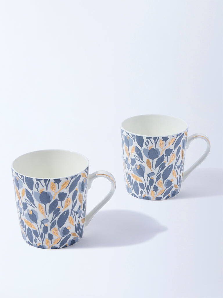 Westside Home Dusty Blue Floral Devonia Mugs (Set of 2)