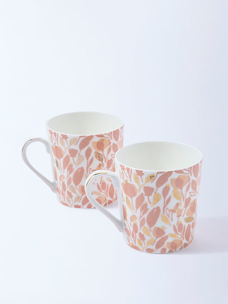 Westside Home Peach Foliage Pattern Devonia Mugs (Set of 2)