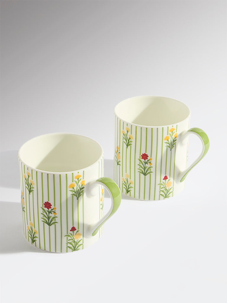 Westside Home Green Stripe Printed Mugs (Set of 2)