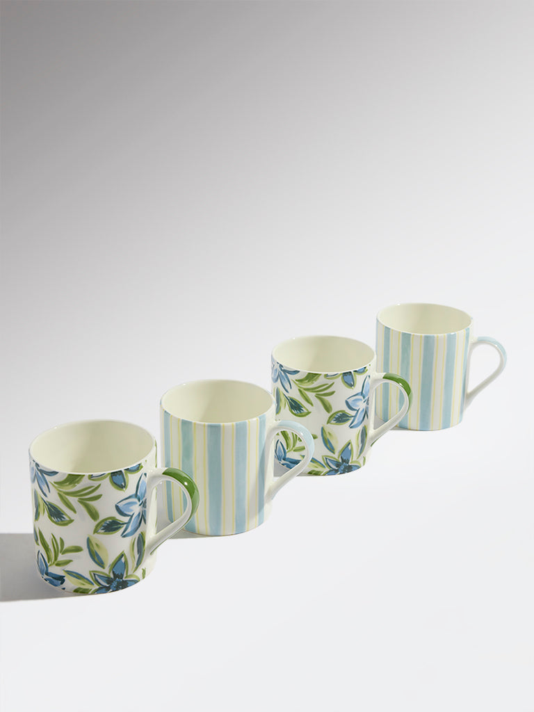 Westside Home Blue Printed Mugs - (Set of 4)