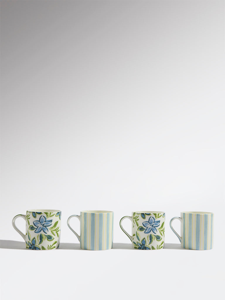 Westside Home Blue Printed Mugs - (Set of 4)