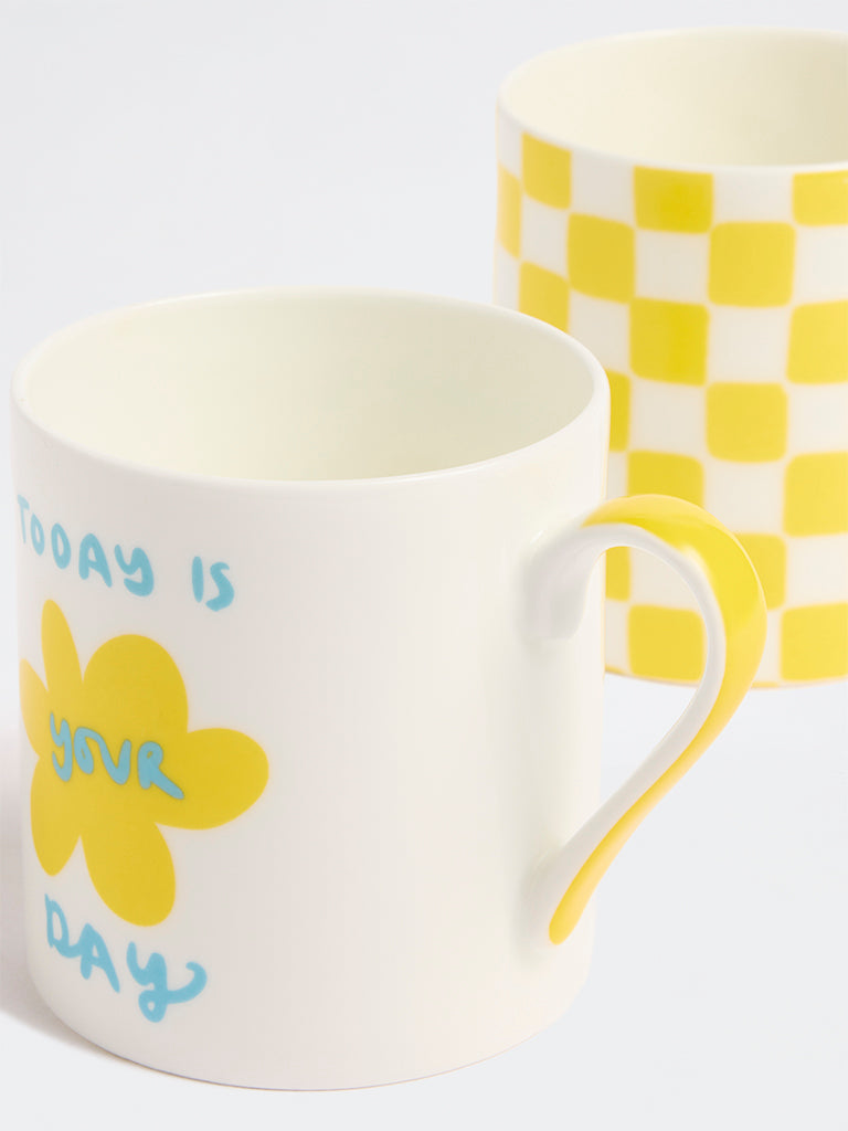 Westside Home Yellow Printed Mugs (Set of 2)